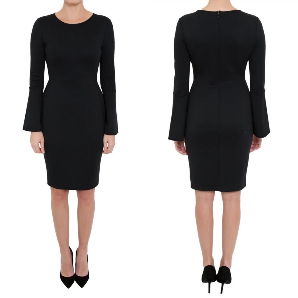 Black Halo Babylon Flare Long Sleeve Black Fitted Sheath Dress 4